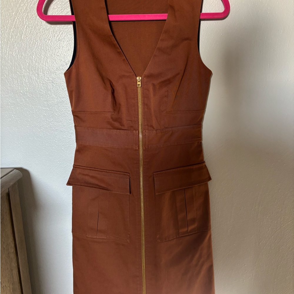 Diane Von Furstenberg Brown Midi Dress with Gold Zipper